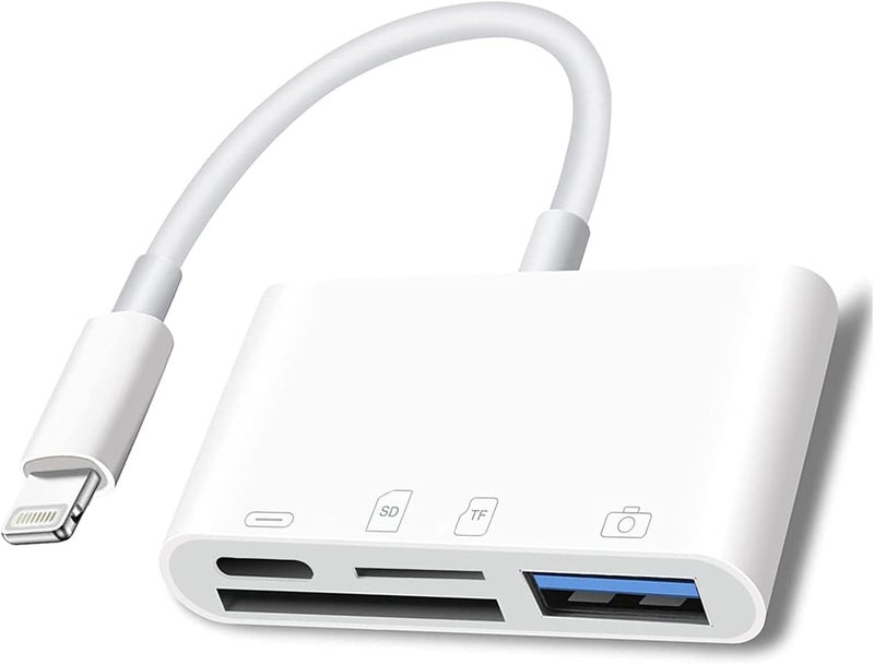 DCNETWORK Lightning to SD Card Reader - 4 in 1 Memory Card Adapter for iPhone with USB Female OTG, Compatible with SD/TF Cards. Portable and Fast Charging. - Image 1